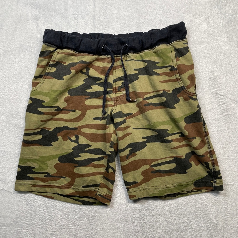Ocean current Sweat Shorts Mens Small Green Camo Drawstring Cotton Blend Casual